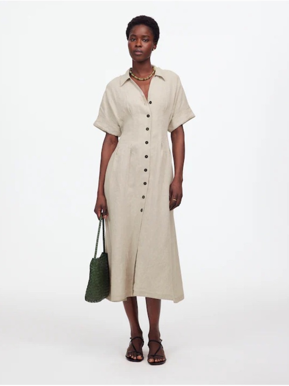 Madewell Cream Button-Front Midi Shirt Dress